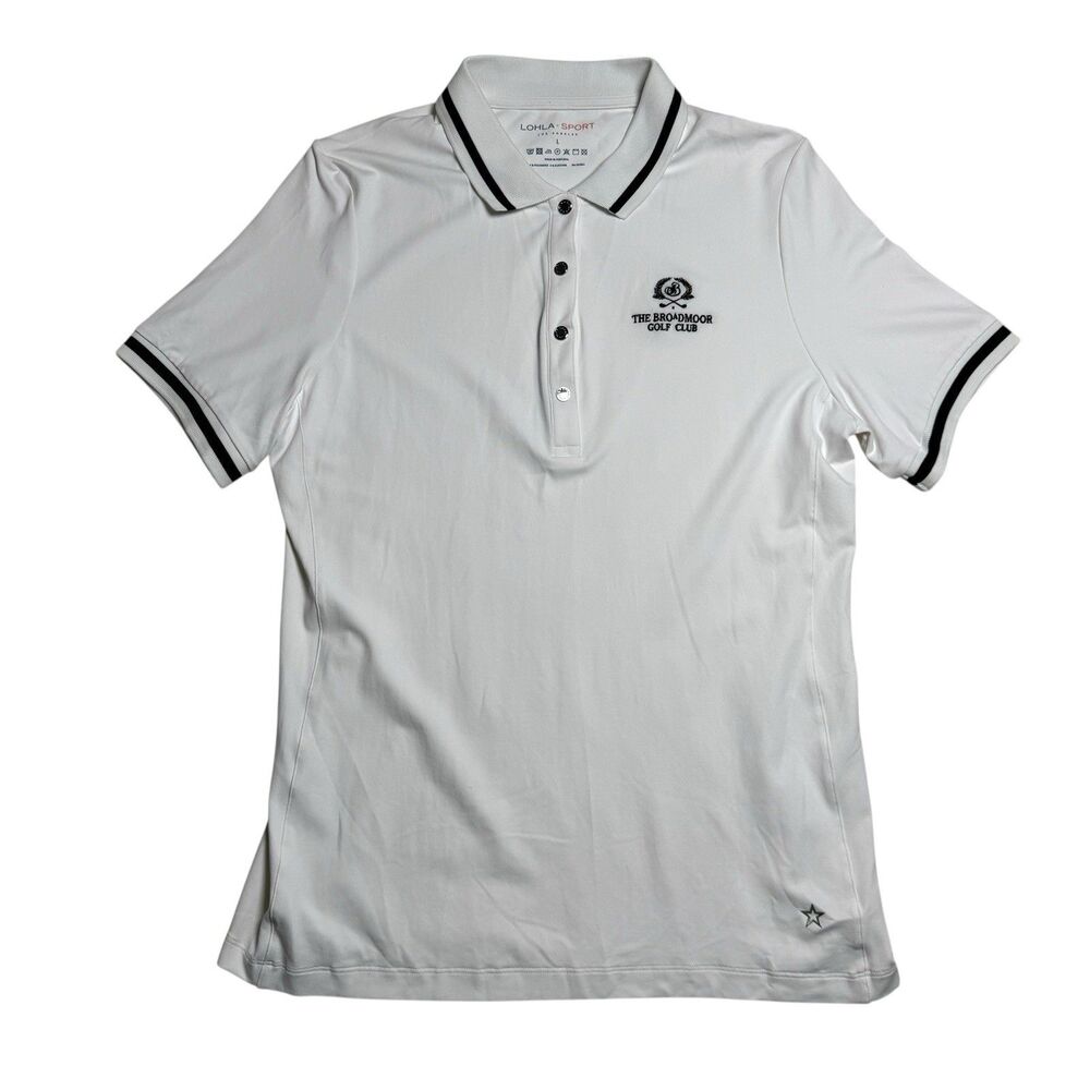 Lohla Sport Women's Golf Polo Shirt Size L White Broadmoor Logo New